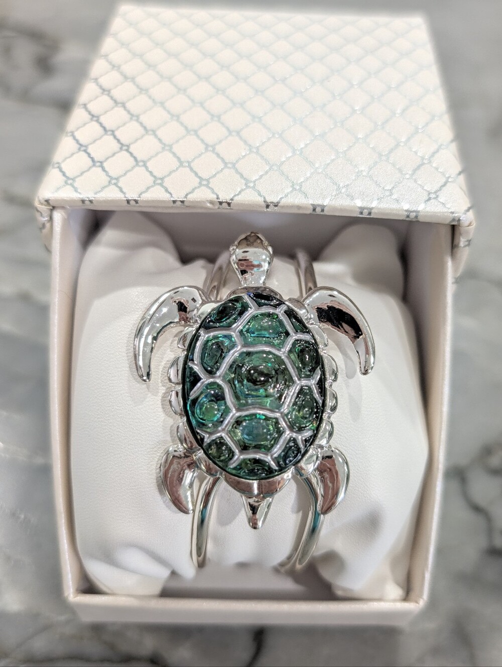 Sea Turtle Hinge Bracelet with Green Shell